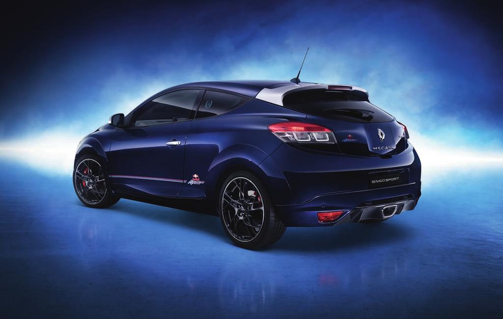 WINNING DESIGN FROM ITS PLATINUM GREY REAR SPOILER TO ITS BLACK ALLOY WHEEL RIMS, THE MEGANE R.S. 265 RED BULL RB8 LIMITED EDITION SHOWS OFF RENAULT SPORT S RACING CREDENTIALS.