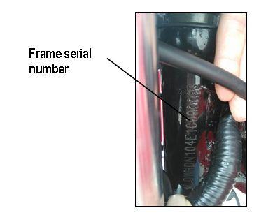 Vehicle Identification Serial Numbers The frame (VIN) and engine serial numbers will be required when you