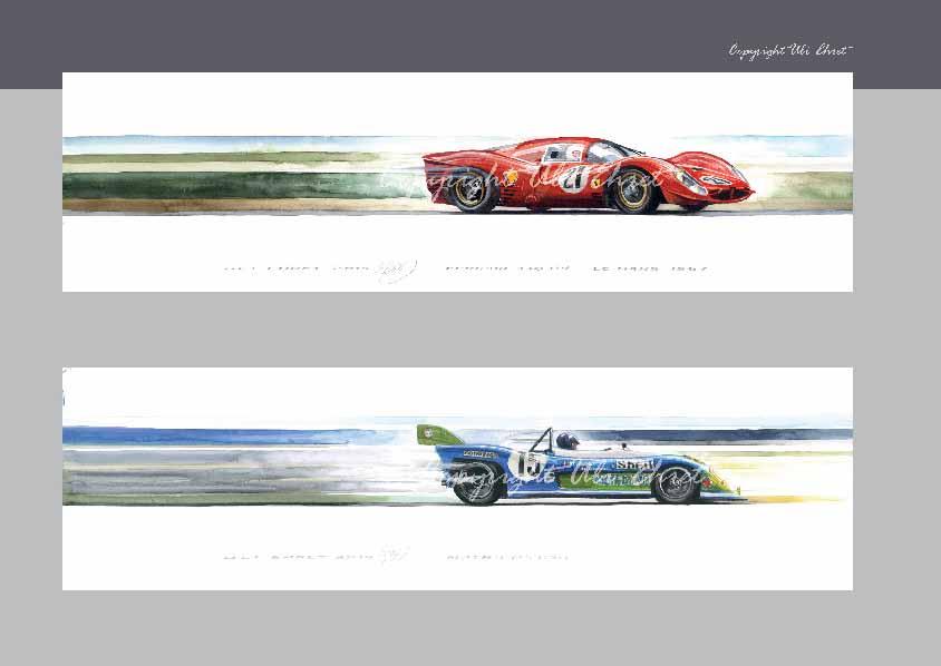 #487 Ferrari 330 P4 / Le Mans 24 Hours 1967 / Ludovico Scarfiotti - Michael Parkes - On canvas: 60 x 240 cm, 50 x 150 cm, 40 x 120 cm, 30 x 90 cm - Framed prints: 15 x 30 cm, 20 x 50 cm, 40