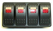 es Four Color Panel #930-060 Features Fastronix premium lighted rocker switches with red, amber, green, and blue indicators.
