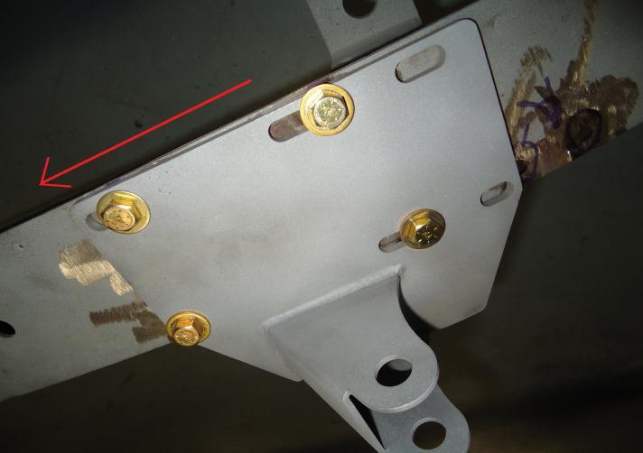 *Arrow is pointing towards the front of the vehicle* *NOTE* 4-link bar attachment sits inboard of the frame rail The front two existing holes on the frame will be used together with the front two
