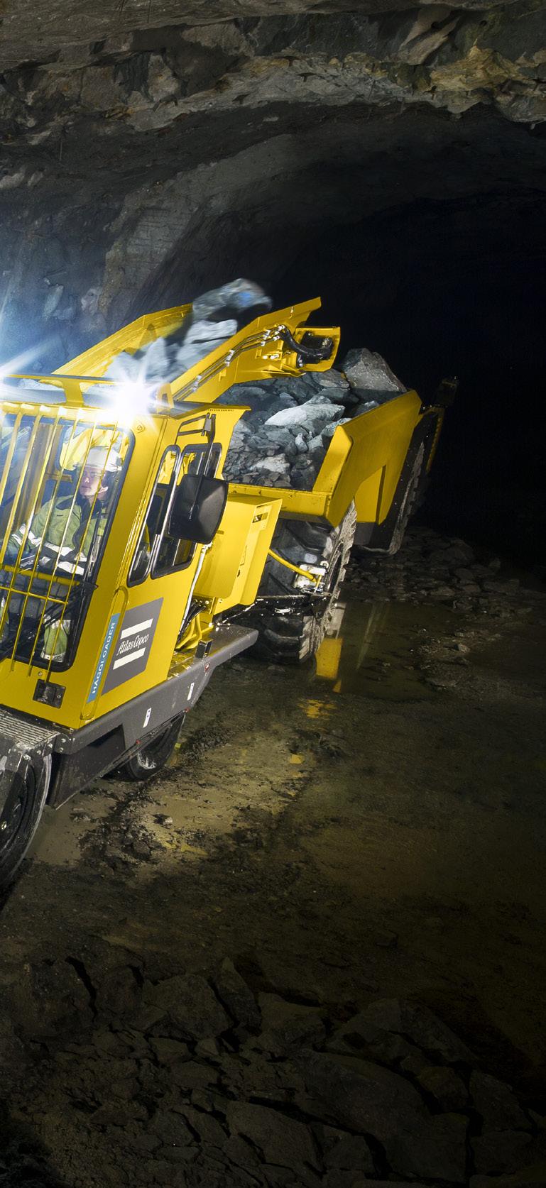 Hybrid Häggloader 7HR & 7HR-B Loading capacity up to 3.5 m³/min. Tunnel drift size from 8m². Rubber tired, four-wheel drive with independent front and rear axle steering. Hydrostatic drive train.