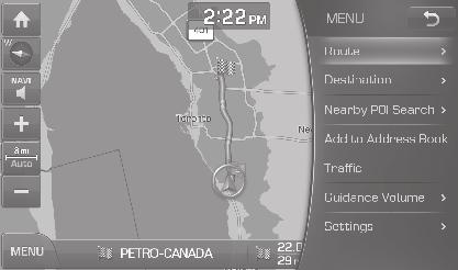POI(Point Of Interest) around the current position Vehicle position North Up/Heading Up. Displays the current map mode to reflect the position in reference to the screen.