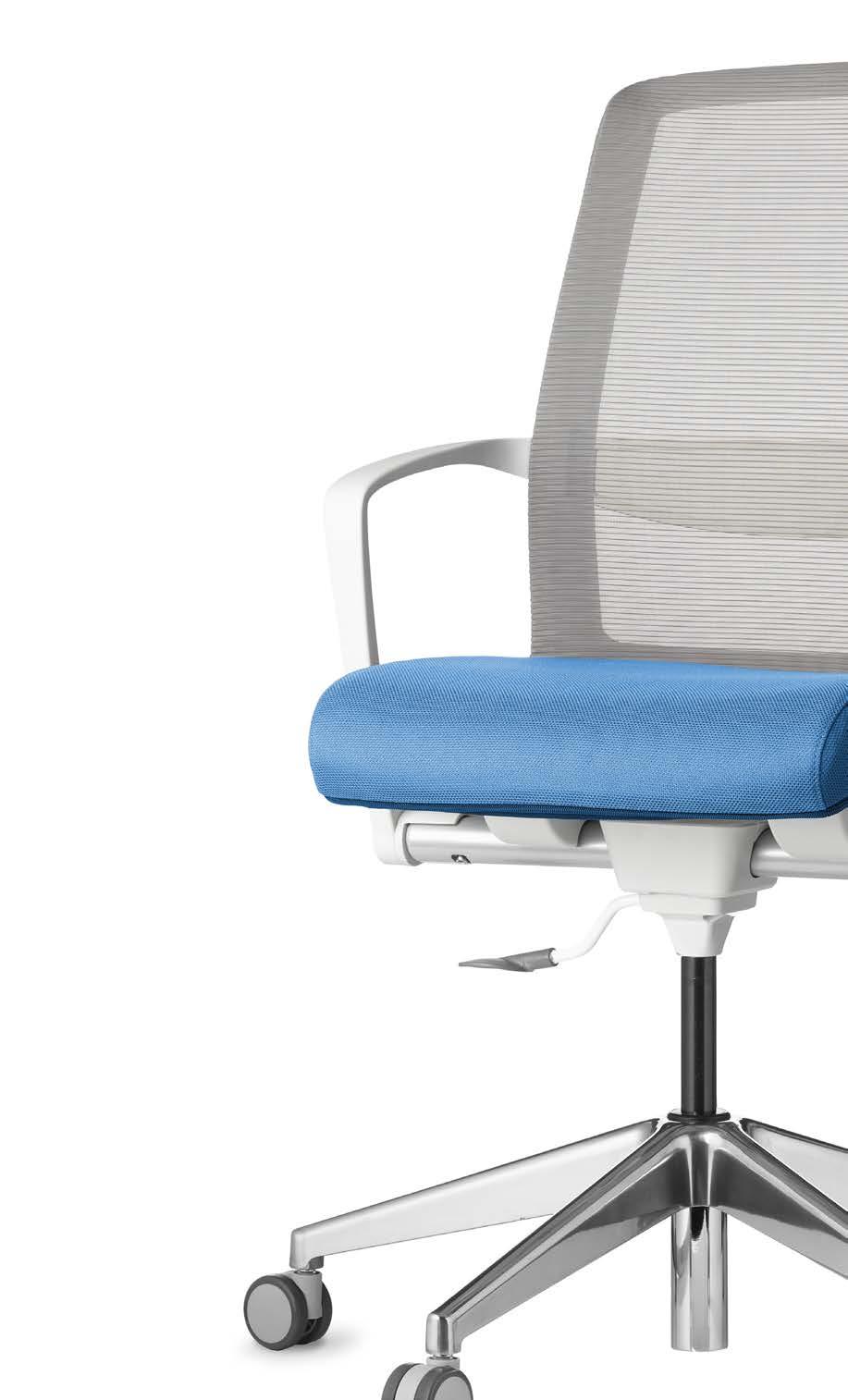 TIZU Work Features Height adjustable Mesh back with lumbar support Fixed Loops Arms with torsion tilt 8 fabric and 2 vinyl seat colors 5 Star Base with soft PU castors Available in Black and Light
