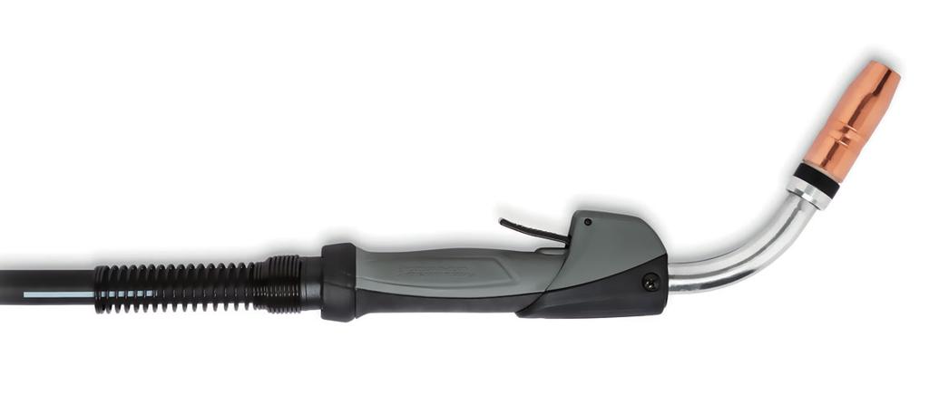 ernard est of the est (T) MIG Gun Ergonomic handle with rubber grip and rear ball and socket swivel to maximize comfort while welding. Fixed 60-degree neck with aluminum armor.