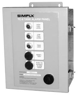 Tank Filling Systems for Petroleum Products page 16 TC-8 Tank Alarm Panel Description The Simplex Tank Commander TC-8 Tank Alarm Panel is used to monitor High Level, Low Level, and Tank Leak Alarms.