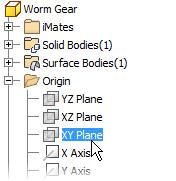 17. In the browser, expand the Origin folder. Click XY Plane. 5.