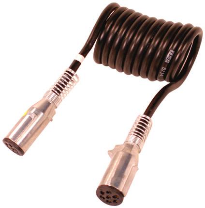 Nylon PE12600 12' Electrical Coiled Cable, Heavy Duty, 1/10 & 6/12ga, w/  7-Way: