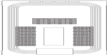 Concert (End Stage) The End Stage Concert seating layout is configured into three banks of seating. The two side banks are created by using 6 sections for a capacity of 918 people per bank.