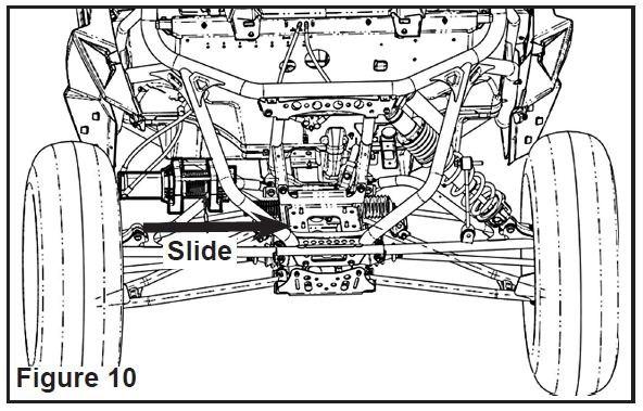 Winch Installation: 1. Slide winch from right to left direction on the plate as shown. (See Illustration 3-1). Illustration 3-1 1. Mount the winch to the mount plate as shown.