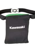 Embroidered white Kawasaki logos adorn the black polyester jacket body, a large one on the back and a smaller one on the left breast.