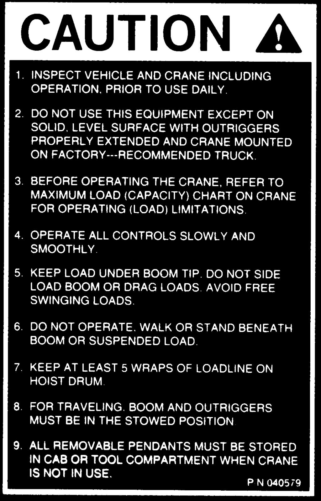 follow for safe operation of the crane. (see page -7..0/-7..0, Item ) FIG. SD-6. PART NO.