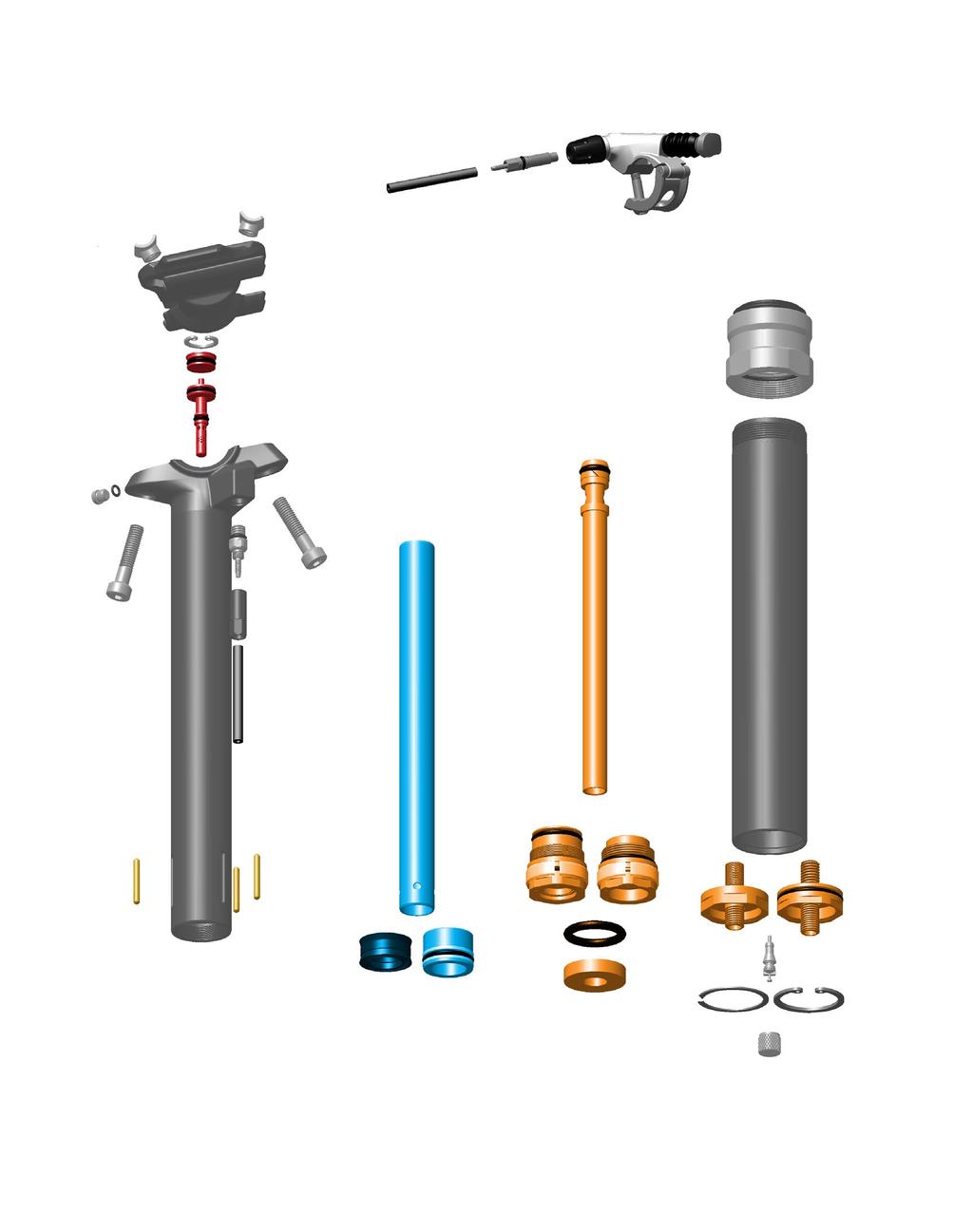 Exploded View - Component Inner Shaft Assembly Internal Floating Piston Assembly Remote Lever Actuator Poppet Valve Assembly Remote Lever Hose Barb Hydraulic Hose Saddle Clamp