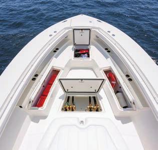 Double Berth, Enclosed Head with Shower, Galley, and LED TV Triple Helm Seating 4X Deluxe Tackle Center Fuel Tank Access