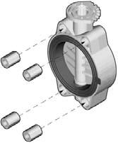 Ensure that the disc is in the partially closed position then carefully position the valve on the flange. Insert the bolts, and washers, then hand tighten.