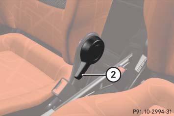10-2994-31 2 Adjustment lever > Hold the backrest with one hand back. > Pull adjustment lever 2 upwards and unlock the seat backrest. > Fold the seat backrest forward.