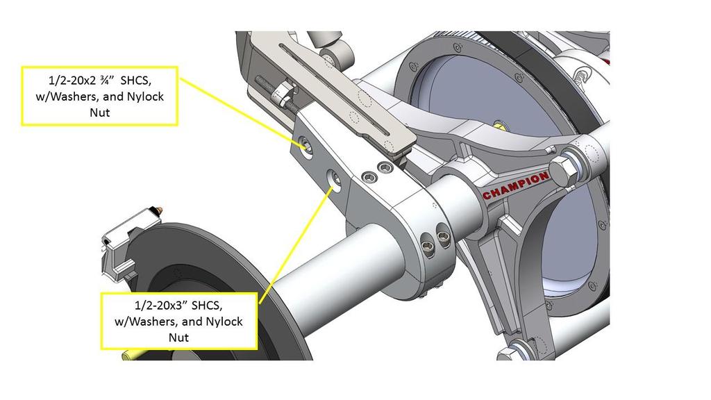 Connect the rear end assembly to the swing arm using hardware by the axle clamps to swing arm using the supplied hardware.