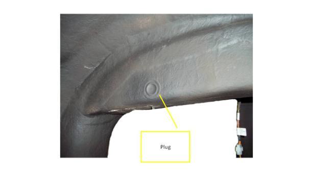 d. To attach the RHS of the body open the trunk to gain access. Use two 5/16-18x1-1/4 HHCS, w/washer, fender washers, nylock nuts for the RHS channel located at the front of the body.