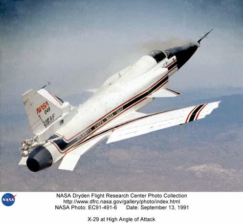 80 s: X-29 Source: http://www.dfrc.nasa.gov/gallery/photo/x-29/html/ec91-491-6.html 9 The X-29 is a single-engine aircraft 48.1 feet long. Its forward-swept wing has a span of 27.2 feet.