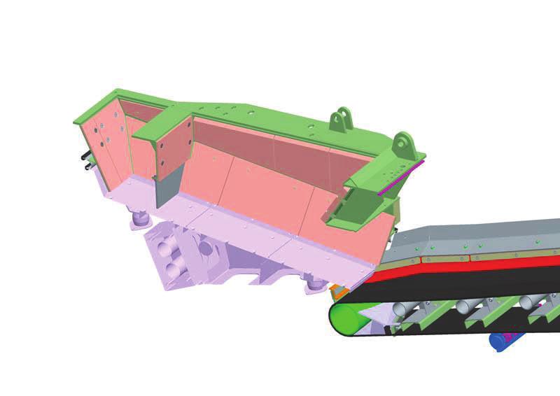 fitted with abrasion resistant liners, mounted under the crusher and designed to