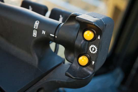 Single-hand controls located on the left armrest coordinate steering using left and right finger paddles located ahead