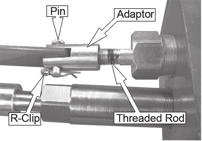 Remove the R clip and pin and let the link bar drop down from between the flanges of the adaptor. 4. Loosen the adaptor from the threaded pin by 2-3 threads. 5.