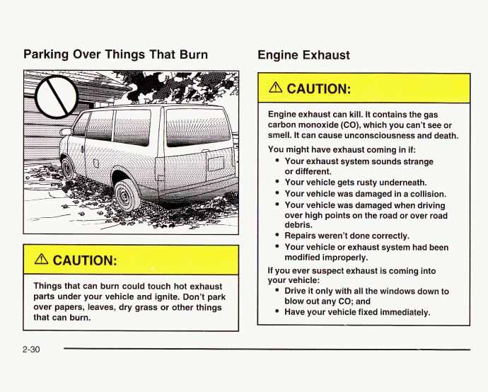 Parking Over Things That Burn Things tha- Jan -Jrn could tout hot e: 3ust parts under your vehicle and ignite. Don't park over papers, leaves, dry grass or other things that can burn.