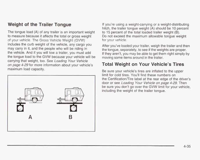 Weight of the Trailer Tongue The tongue load (A) of any trailer is an important weight to measure because it affects the total or gross weight of your vehicle.