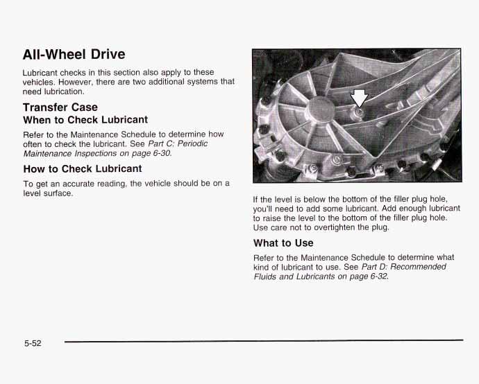 All-Wheel Drive Lubricant checks in this section also apply to these vehicles. However, there are two additional systems that need lubrication.