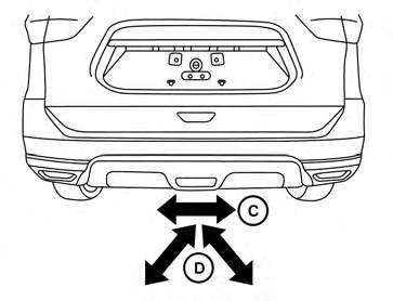 NOTE: To achieve proper motion activation, kick within the kicking zone A 2 ft (60 cm). Improper kicking either from side to side C or at angles D will not open/close the liftgate.