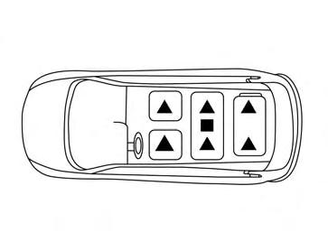 The illustration shows the seating positions equipped with head restraints/ headrests. Indicates the seating position is equipped with a head restraint.