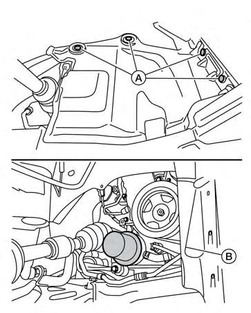9. Turn the engine off and wait more than 10 minutes. Check the oil level with the dipstick. Add engine oil if necessary. 3. Place a large drain pan under the oil filter B. 4.