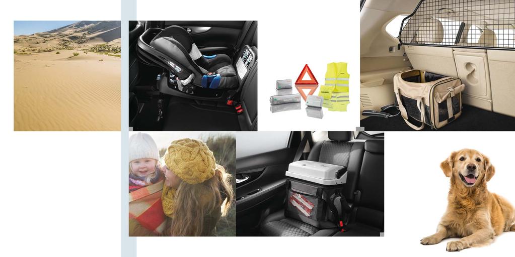 1 2 3 SAFETY FIRST FAMILY LIFE ESSENTIALS Your action-packed trips are never the same, but the gear you need never changes: a custom-fit child seat and cool box, a dog guard and indispensable first