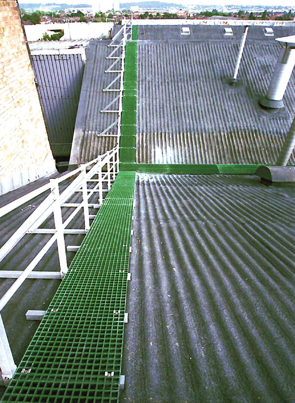 Heavy duty single or twin sided safety handrailing for roof walkways can be