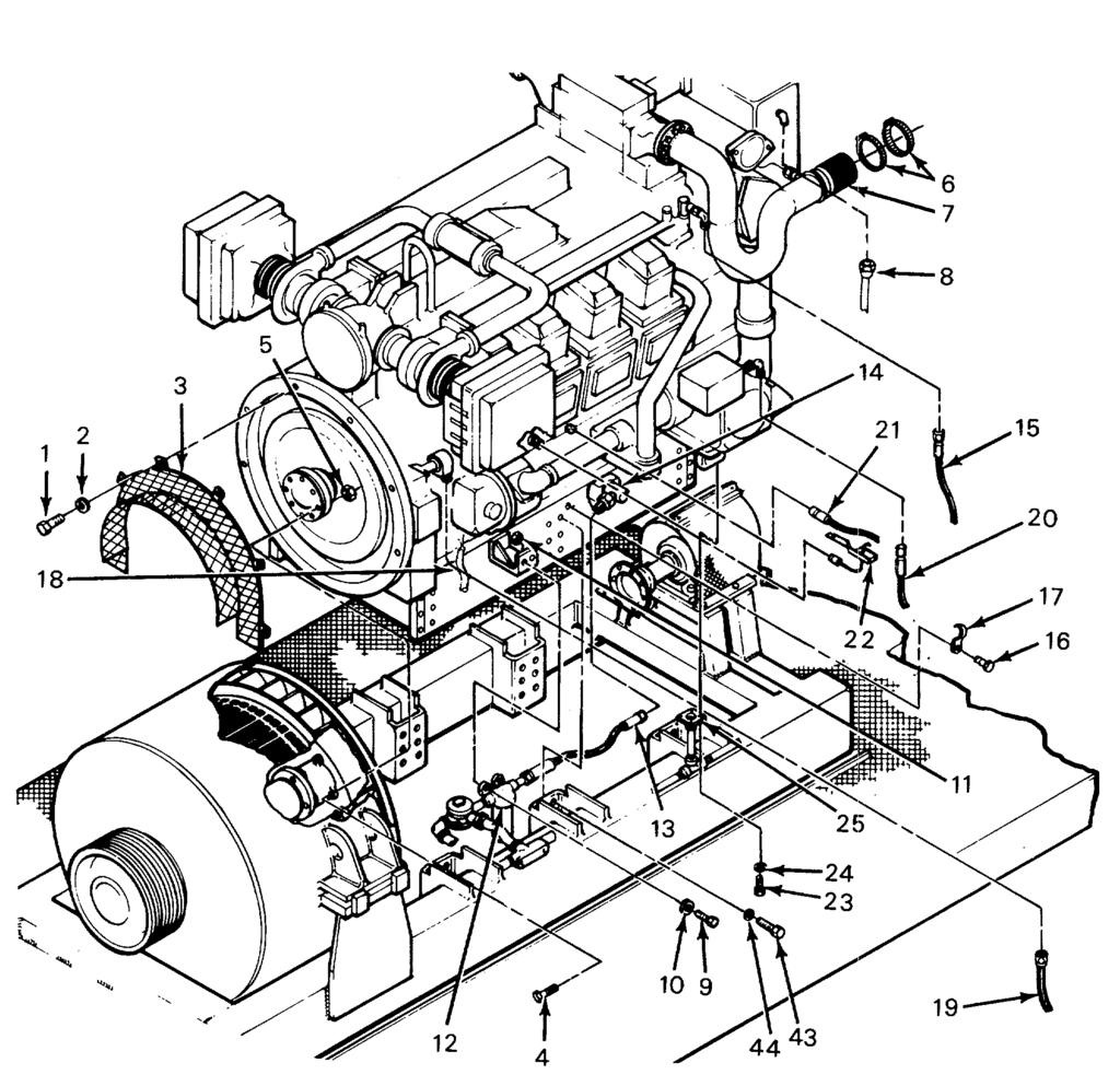 4-9. ENGINE ASSEMBLY (cont) REMOVAL (cont) e. Remove two bolts (9), lockwashers (10), nuts (11), and fuel filter canister (12). f. Disconnect fuel line (13) from fuel transfer pump (14). g.