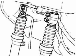 Align the shock absorber top-edge with the top-end level of the front fork when installing the front shock absorber onto the front fork. Then, tighten the bolts. Torque value: 2.4~3.