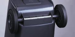 safe construction GMT strong 4-point hinges with specially secured hinge pins many bin colours special colours also on request exchangeable coloured lids convenient handling strong wheels with