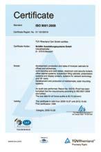 Certified quality All production sites are certified in accordance with DIN EN ISO 9001:2000 and are covered by a professional quality management system in all