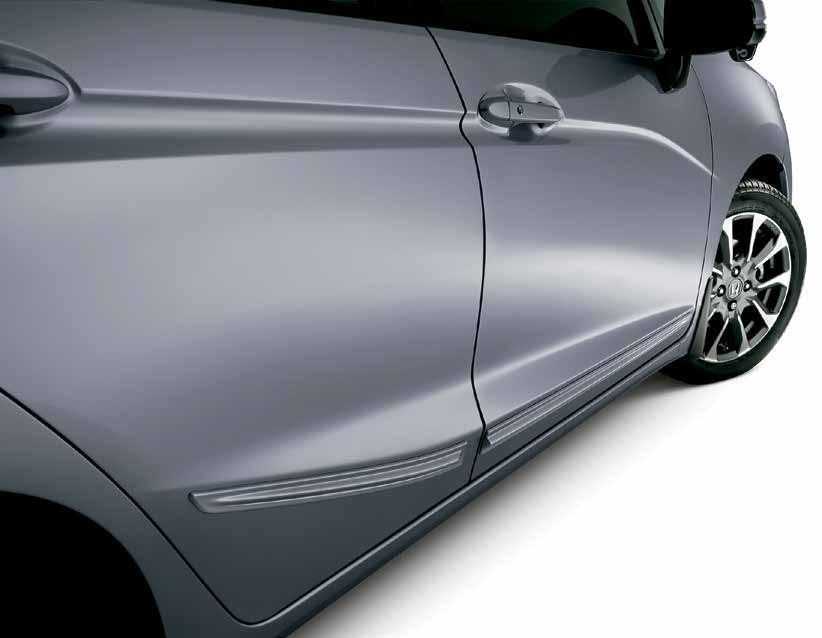 the side panel extends out the most to help protect against door dings and scratches Paint colour-matched to original