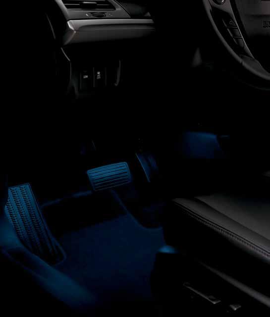 INTERIOR ILLUMINATION Soft glow of light emits on both the driver and passenger seat foot wells Blue LED lights integrate