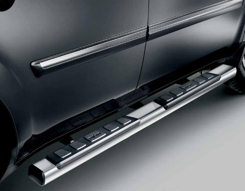 SIDE STEP BARS, CHROME Embossed side step pad provides added traction when entering and exiting your vehicle Tightly-integrated, custom design ensure a factory-installed