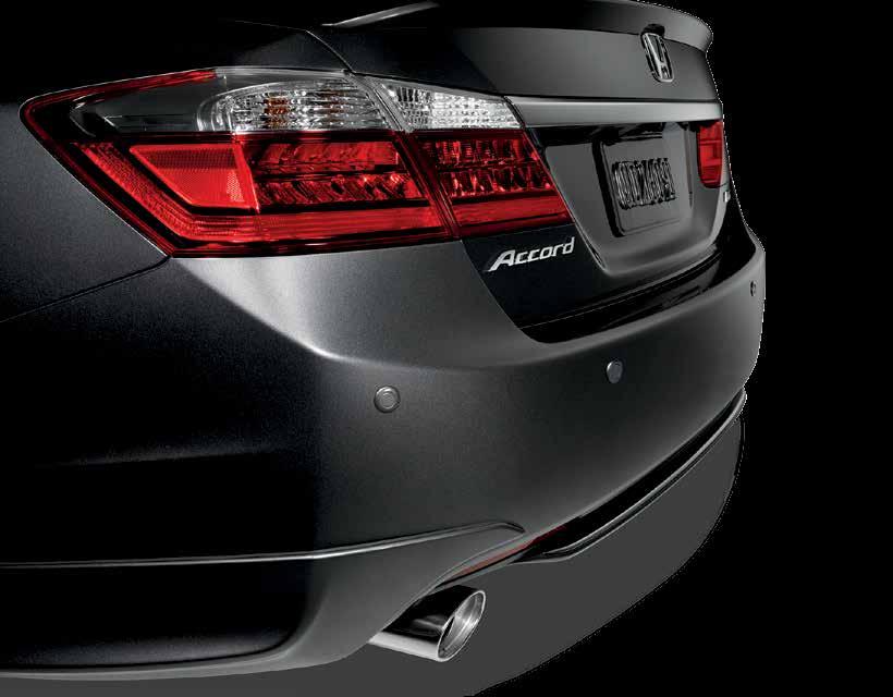 2015 ACCORD SEDAN EXTERIOR ACCESSORIES REAR BACK-UP SENSORS When reversing at slow speeds, sensors in the rear bumper emit audible sounds to warn of a person or object in the path of your Honda