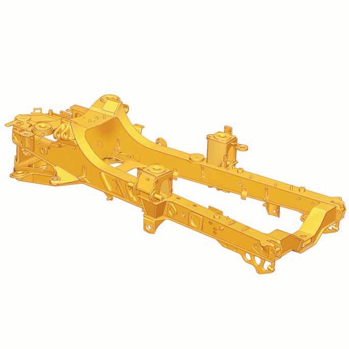 Rear Frame. Twin-box construction minimizes stress concentration and provides low weight with long service life. Castings. The front and rear frames make extensive use of heavy-duty steel castings.