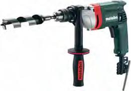 Triple gear reduction Reversing facility Chuck 1/2" Geared 1/2" Geared Metabo slip clutch Auto-stop carbon brushes Extra long, safety non-slip side handle Switch locking catch, equally accessible to