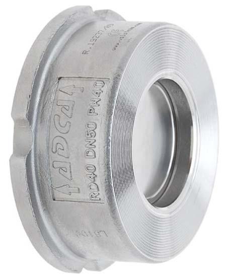 WAFER-TYPE NON-RETURN VALVE RD40 DN15 DN100 DESCRIPTION The RD40 all stainless steel disc check valve has a compact design and was specially designed for use with steam and hot condensate.