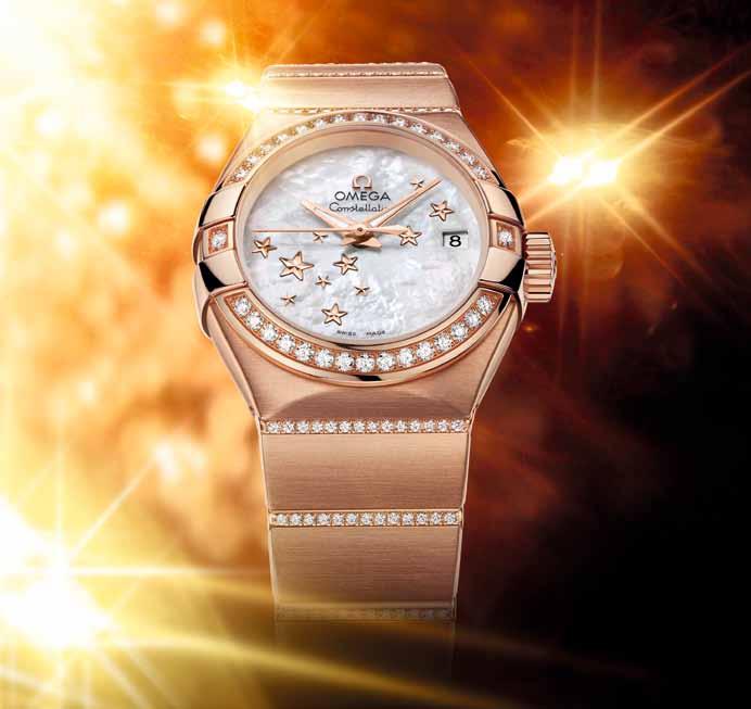 Constellation 27mm Co-Axial calibre 8521 18 Ct red gold with diamonds One of the brightest new stars in OMEGA s Constellation family is the Co-Axial 27 mm in 18 Ct red gold.