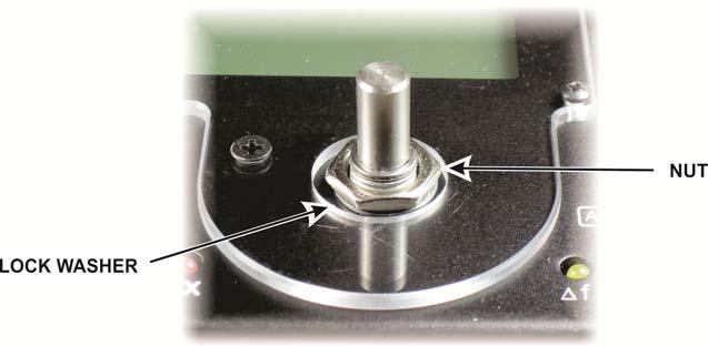Remove the encoder nut and lock washer (Figure 4). Use your needle nose pliers since there is very little space for a wrench. Figure 4. VFO Mounting Hardware.