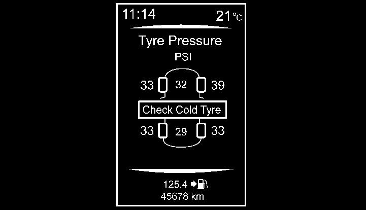 The TPMS system can be adjusted in the vehicle information display to set the target pressure to the Laden Pressure shown on the tyre placard. See Settings in the 2. Instruments and controls section.