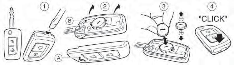 Replacement 1. Insert a flat blade screwdriver or a suitable tool into the slot and twist it to open the lid. 2. Keeping the front ja pointing downward as shown lift the rear jb of the key. 3.