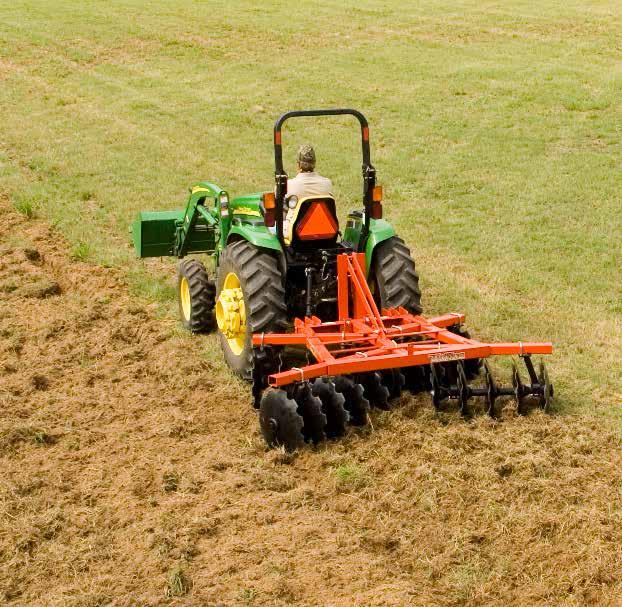 TL43 SERIES Lift Tandem Disc Harrows Designed for 45 to 80 horsepower tractors Available in 6 4, 6 8 or 8 cutting widths 4 x 3 Tube frame Gang angle adjustable Triple sealed ball bearings Heavy tube